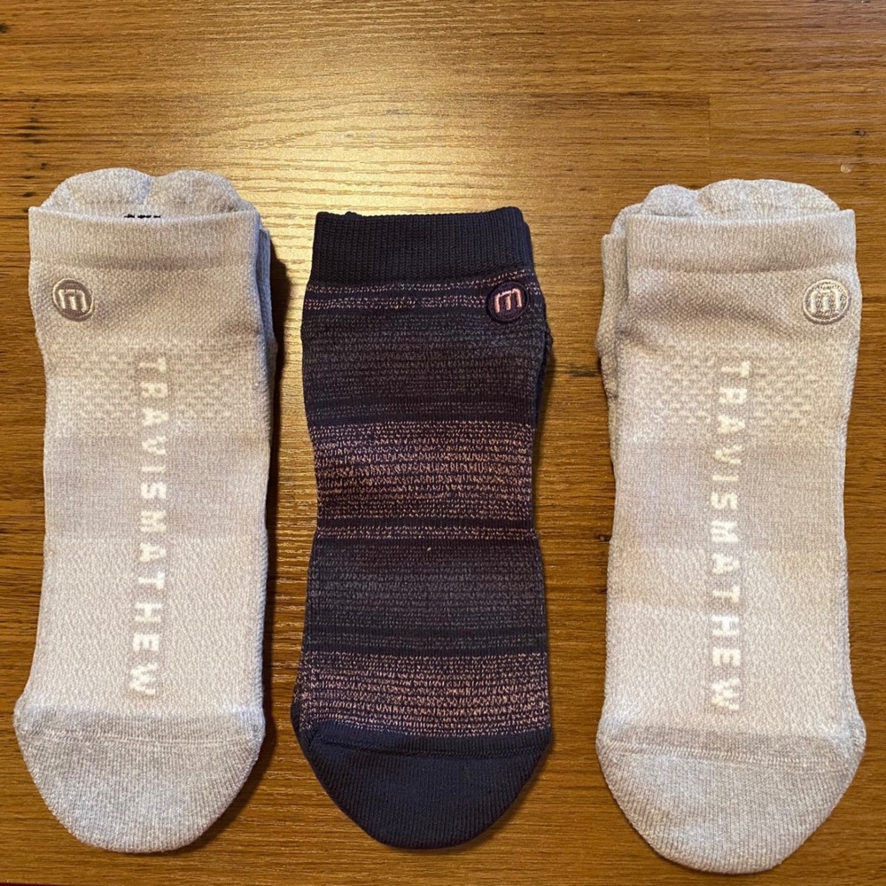 TravisMathew Ankle Socks Mens 8-12 Grey Navy Striped 3 Pair Set